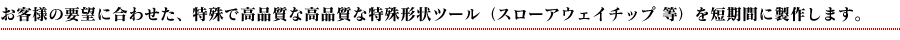 お客様の要望に合わせた、特殊で高品質な高品質な特殊形状ツール（スローアウェイチップ　等）を短期間に製作します。