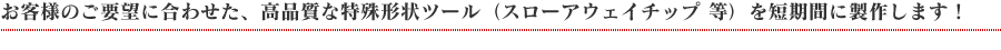 お客様のご要望に合わせた、高品質な特殊形状ツール（スローアウェイチップ 等）を短期間に製作します！